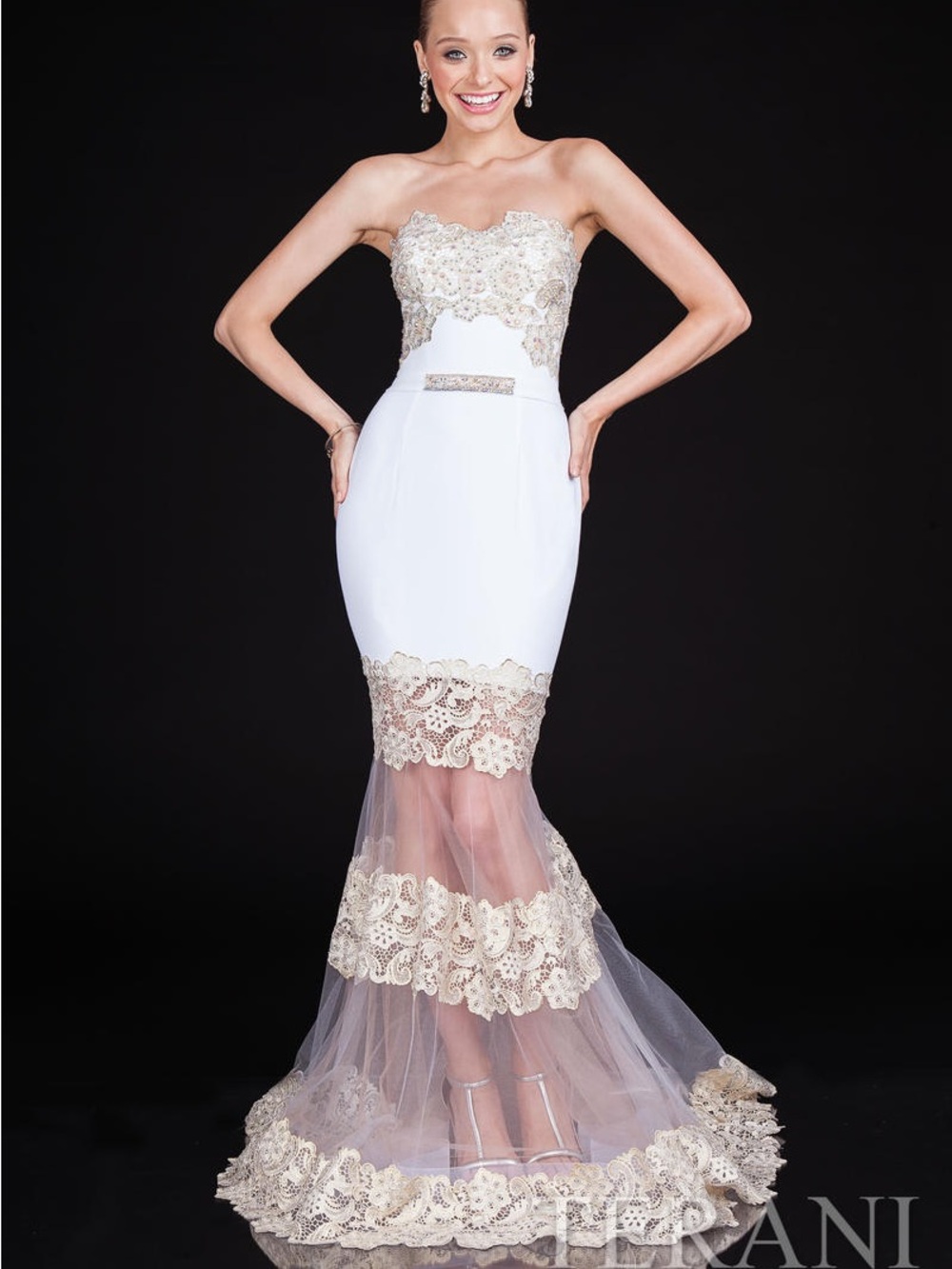 Terani Couture 1375 Ivory Gold Dress